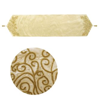 Embroidered Faux Silk Table Runner 33 x 135 cm Fleur