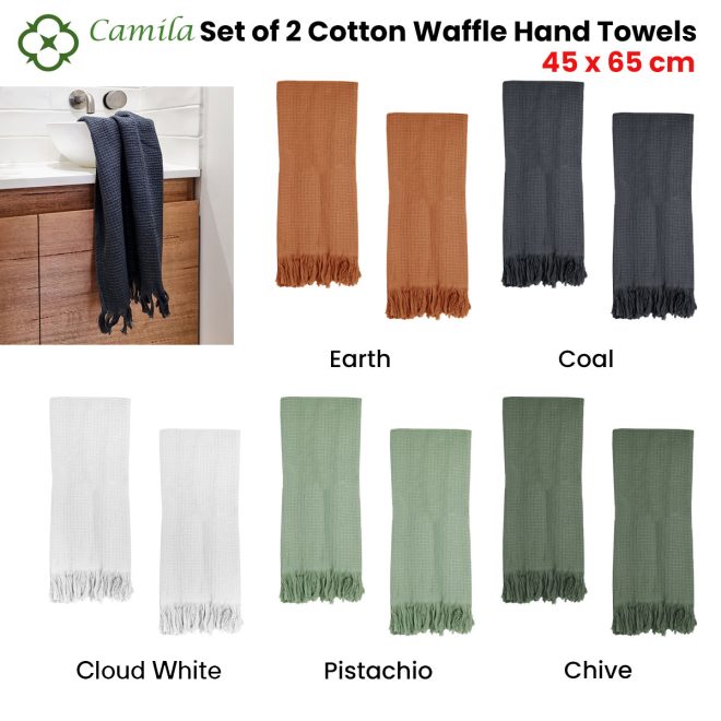 400GSM Camila Set of 2 Cotton Waffle Hand Towels 45 x 65 cm Pistachio