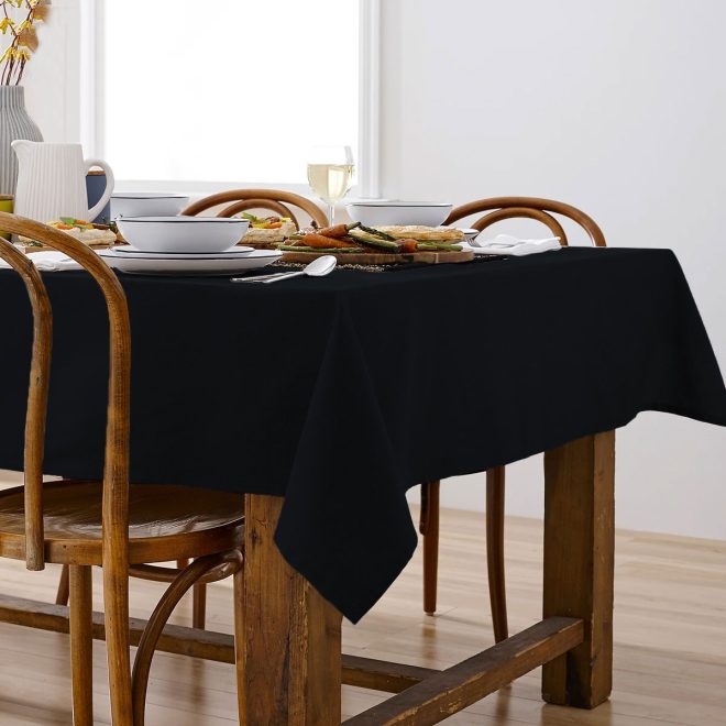 Ladelle Base Black Linen Look 100% Cotton Tablecloth – 150×225 cm