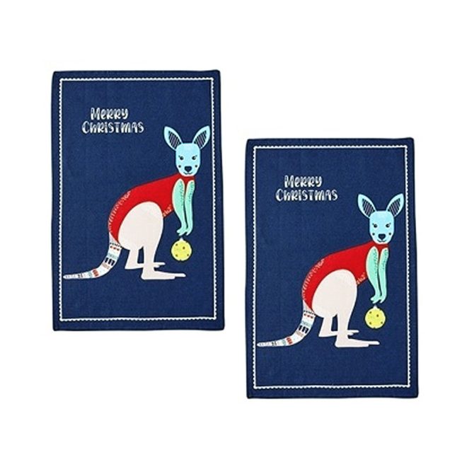 Ladelle Australiana Animal Drawing Set of 2 Cotton Kitchen Towels – Kangaroo