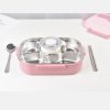 304 Stainless Steel 5 Divided Smile Lunch Box With Soup Pot – Small, Pink