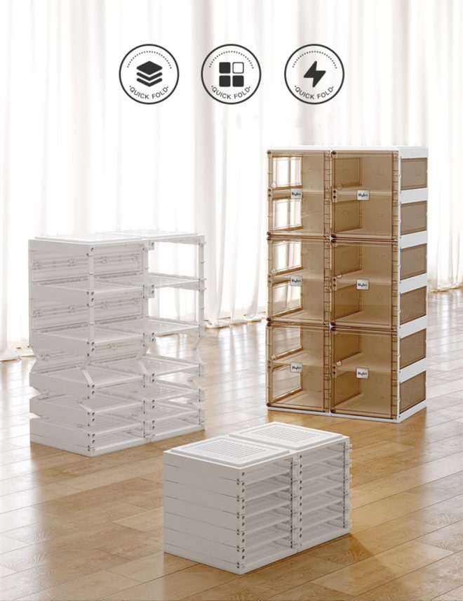 Cubes Storage Folding Shoe Box With 2 Column & 16 Grids & 8 Clear Door