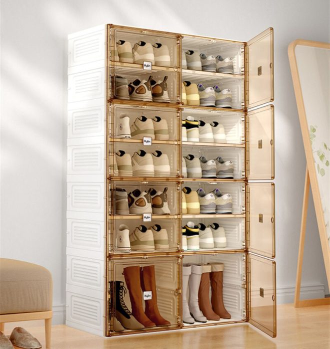 Cubes Storage Folding Shoe Cabinet – 1 Column & 5 Grids & 3 Door