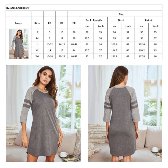 Polycotton Color Matching Women Nightgown 3/4 Sleeve Night Dress UK Size – M