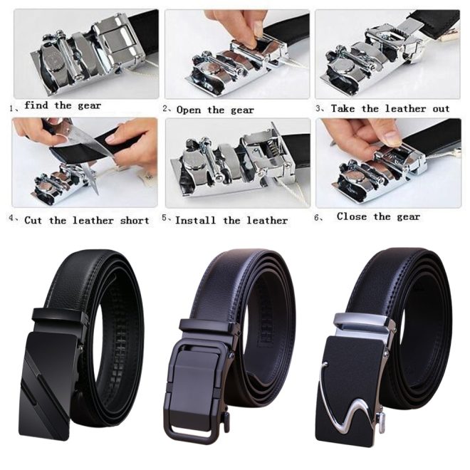 Genuine Leather Belt Men’s Plate Reversible Buckle Business Dress Belts (Style 01)