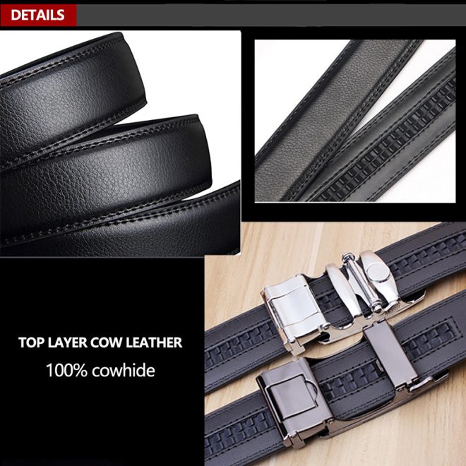 Genuine Leather Belt Men’s Plate Reversible Buckle Business Dress Belts (Style 02)