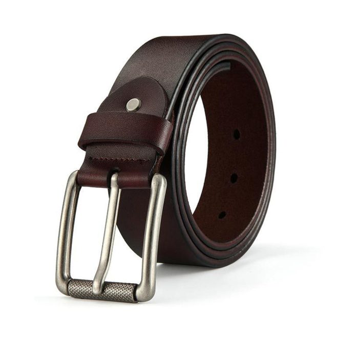 New Cowhide Leather Men Belt Pin Buckle Luxury Male Belts – Coffee