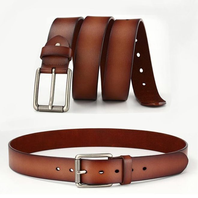 New Cowhide Leather Men Belt Pin Buckle Luxury Male Belts – Coffee