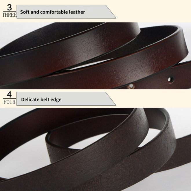 New Women’s Belt Luxury Genuine Leather Belts For Women Female Gold Pin Buckle – Black