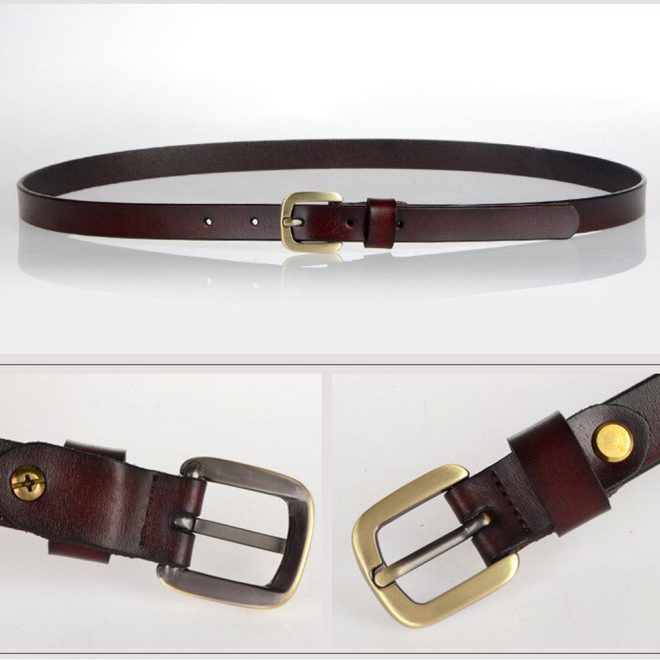 New Women’s Belt Luxury Genuine Leather Belts For Women Female Gold Pin Buckle – Black