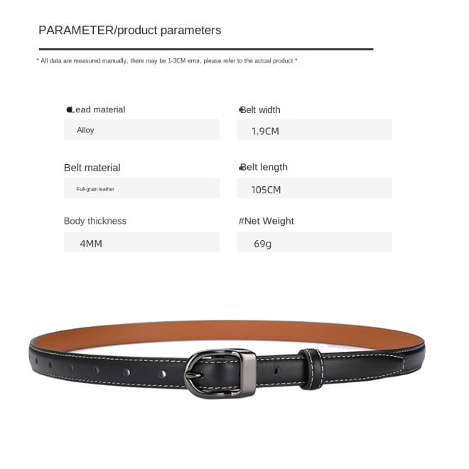 Luxury Top Layer Cow Leather Belt Women’s Simple Decorative Jeans Belt Versatile Fashion Thin Belt – Black