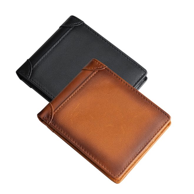 100% Genuine Leather Men’s Wallet RFID Blocking Card Holder Bifold and Long Wallets (Bifold Horizontal) – Black