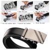 Adjustable Slide Luxury Leather Belt For Men’s Automatic Buckle Ratchet Business Dress Belts (FB8501#01)