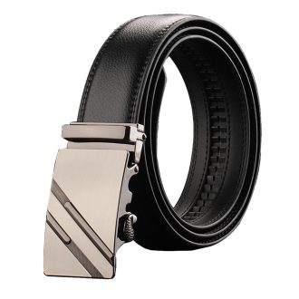 Adjustable Slide Luxury Leather Belt For Men’s Automatic Buckle Ratchet Business Dress Belts (FB8502#15)