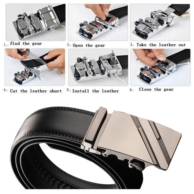 Adjustable Slide Luxury Leather Belt For Men’s Automatic Buckle Ratchet Business Dress Belts (FB8503#25)