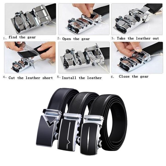 Adjustable Slide Genuine Leather Belt Men’s Plate Reversible Buckle Business Dress Belts (FB8603#38)