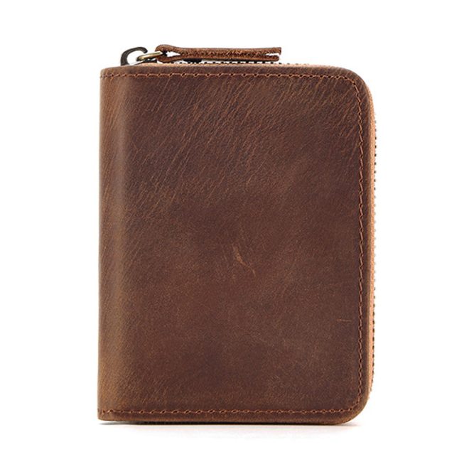 Genuine Leather Large Capacity RFID Anti-magnetic Money Clip Organ Wallets – Brown