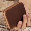 Genuine Leather Large Capacity RFID Anti-magnetic Money Clip Organ Wallets – Brown