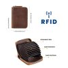 Genuine Leather Large Capacity RFID Anti-magnetic Money Clip Organ Wallets – Brown