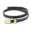 Genuine leather with Crocodile pattern pin buckle thin belt jeans belt for women – Black