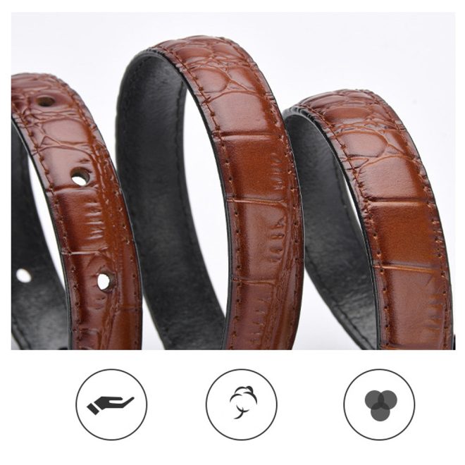 Genuine leather with Crocodile pattern pin buckle thin belt jeans belt for women – Black