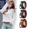 Genuine Leather 110-120CM Womens Belt Pin Buckle Top Layer Cow Leather – Black