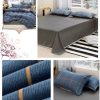 Blue Plaid Pattern Aloe Cotton Flat Sheet Quilt Cover Pillowcases 4pcs Bedding Set Duvet Doona Quilt Cover Set (King)