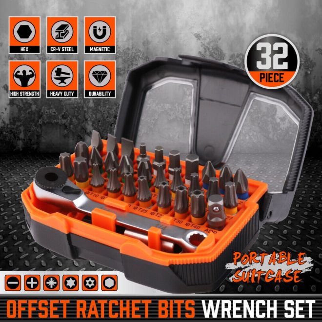 32Piece 1/4″ Mini Double Head Screwdriver Bit and Ratchet Set CRV Steel Durable