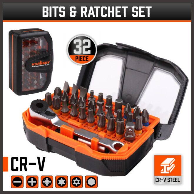 32Piece 1/4″ Mini Double Head Screwdriver Bit and Ratchet Set CRV Steel Durable