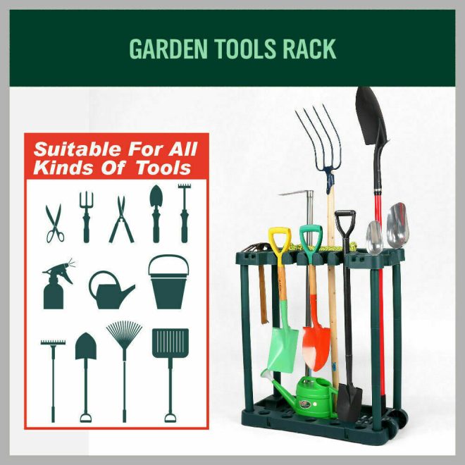 Rolling Garden Tools Storage Rack Long Short Handles Organizer Holders Fits 40