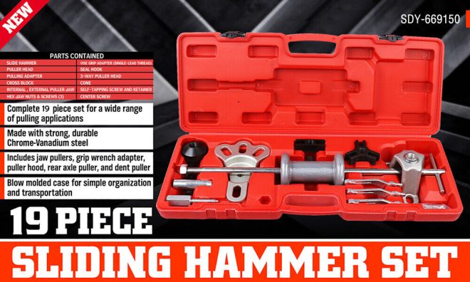 Slide Hammer Tool Kit Dent Puller Wrench Adapter Axle Bearing Hub Auto Repair