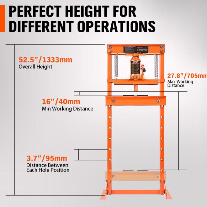 12-Ton Hydraulic Heavy Duty Floor Shop Press H-Frame Straightening Metal Garages