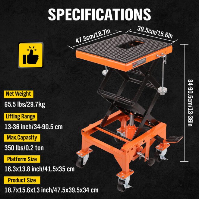 160KG Light Motorbike Lift Dirt Bike Hydraulic Scissor Jack Hoist with Castors