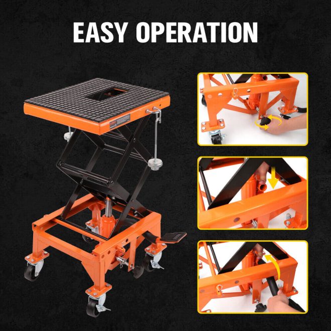 160KG Light Motorbike Lift Dirt Bike Hydraulic Scissor Jack Hoist with Castors