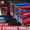 3-Tier Heavy Duty Steel Tool Trolley – Workshop Cart with Pegboard, Hooks and Locking Swivel Casters