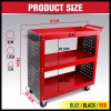 3-Tier Heavy Duty Steel Tool Trolley – Workshop Cart with Pegboard, Hooks and Locking Swivel Casters