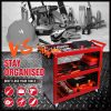 3-Tier Heavy Duty Steel Tool Trolley – Workshop Cart with Pegboard, Hooks and Locking Swivel Casters