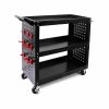 3-Tier Heavy Duty Steel Tool Trolley – Workshop Cart with Pegboard, Hooks and Locking Swivel Casters