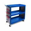 3-Tier Heavy Duty Steel Tool Trolley – Workshop Cart with Pegboard, Hooks and Locking Swivel Casters