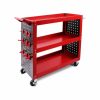 3-Tier Heavy Duty Steel Tool Trolley – Workshop Cart with Pegboard, Hooks and Locking Swivel Casters