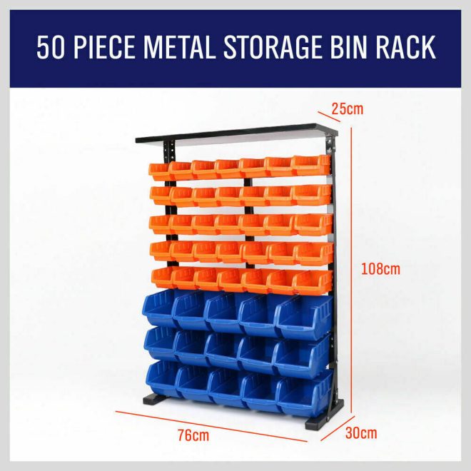 50-Piece Bin Wall Mounted Parts and Tool Storage Rack Organizer Rack for Workshop Tools