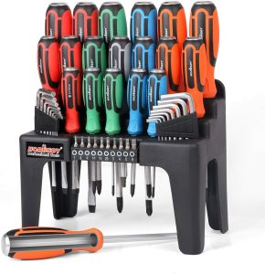 44-Piece Impact Screwdriver Set with Magnetic Bits, High Torque Hex Keys and Rack with Color Grip