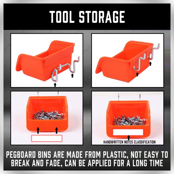 16Pc Pegboard Bins Peg Board Parts Storage With Steel Hooks Tools Organiser Tray