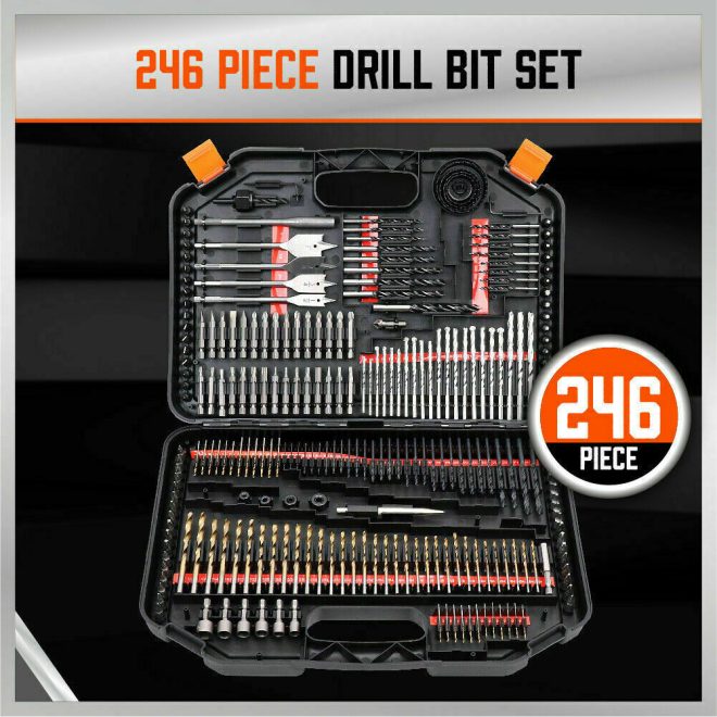 246Pc Combination Drill Bits Set Wood Hole Saw Metal Cement Screwdriver Drilling