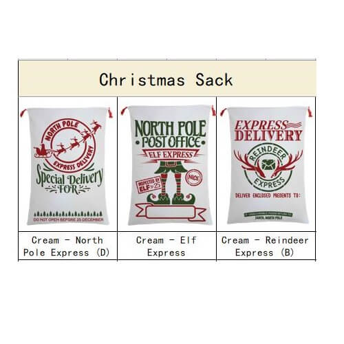 50x70cm Canvas Hessian Christmas Santa Sack Xmas Stocking Reindeer Kids Gift Bag, Cream – Express Delivery (2)