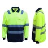 HI VIS Long Sleeve Workwear Shirt w Reflective Tape Cool Dry Safety Polo 2 Tone, Fluoro Yellow /Navy – S