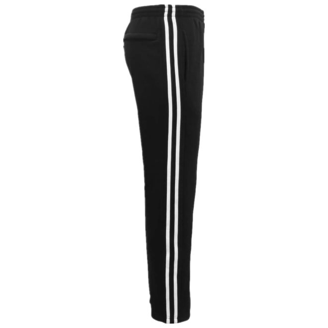 Men’s Fleece Casual Sports Track Pants w Zip Pocket Striped Sweat Trousers S-6XL, Black – S