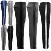 Men’s Fleece Casual Sports Track Pants w Zip Pocket Striped Sweat Trousers S-6XL, Black – S