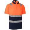 HI VIS Short Sleeve Workwear Shirt w Reflective Tape Cool Dry Safety Polo 2 Tone, Fluoro Orange / Navy – XS