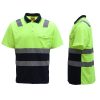 HI VIS Short Sleeve Workwear Shirt w Reflective Tape Cool Dry Safety Polo 2 Tone, Fluoro Yellow / Navy – S